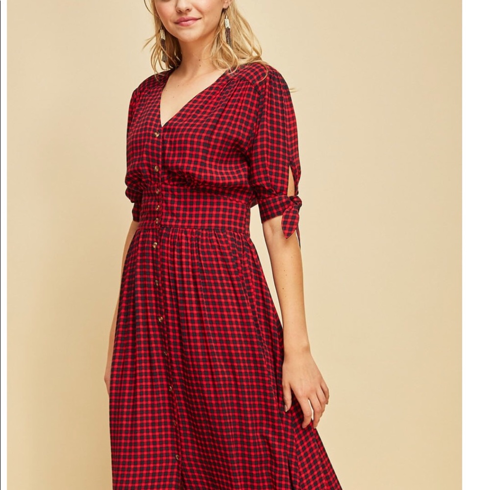 Plaid v-neck midi dress - Picture 4 of 8